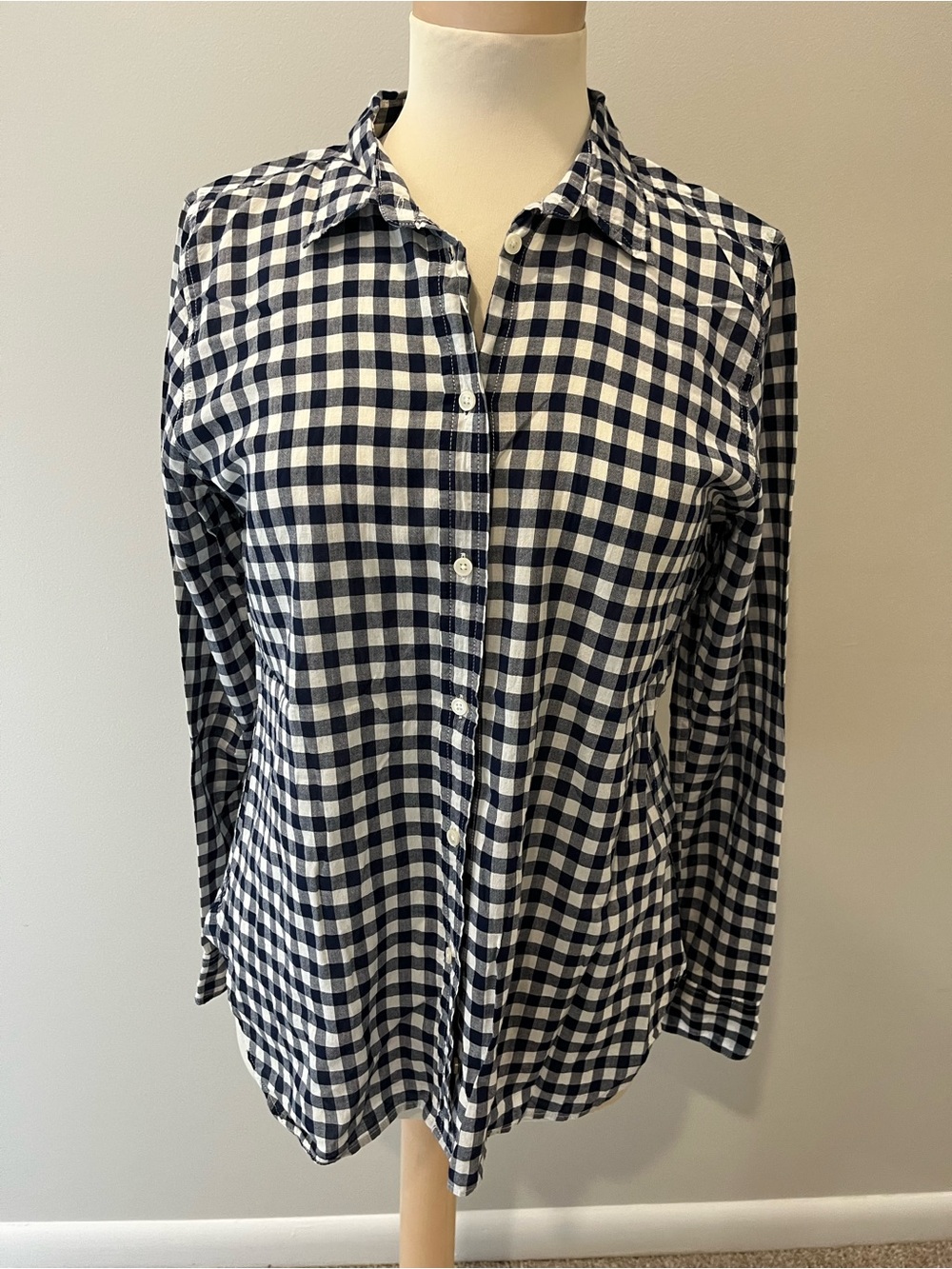 J. Crew Navy and White Gingham Button-Down Shirt